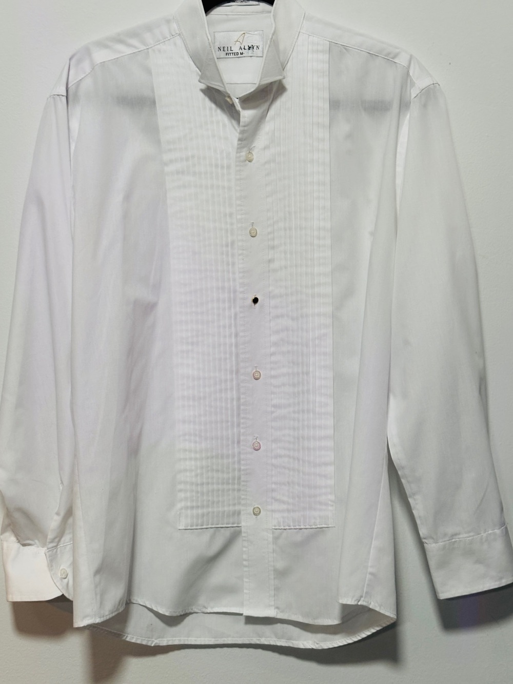 Neil Allyn Formal White Pleated Tuxedo Dress Shirt, Fitted French Cuffs M 32/33